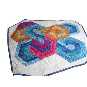 Vintage Patchwork Quilted Wall Hanging Multicolor Abstract Shape cosmic crystals